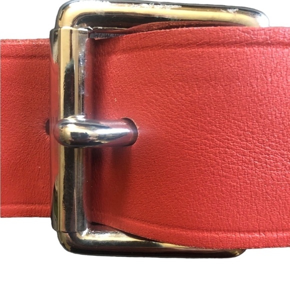 Norma Kamali Leather Belt Sz. S Terra Cotta 2”W Square Buckle Classic Designer - Picture 3 of 6